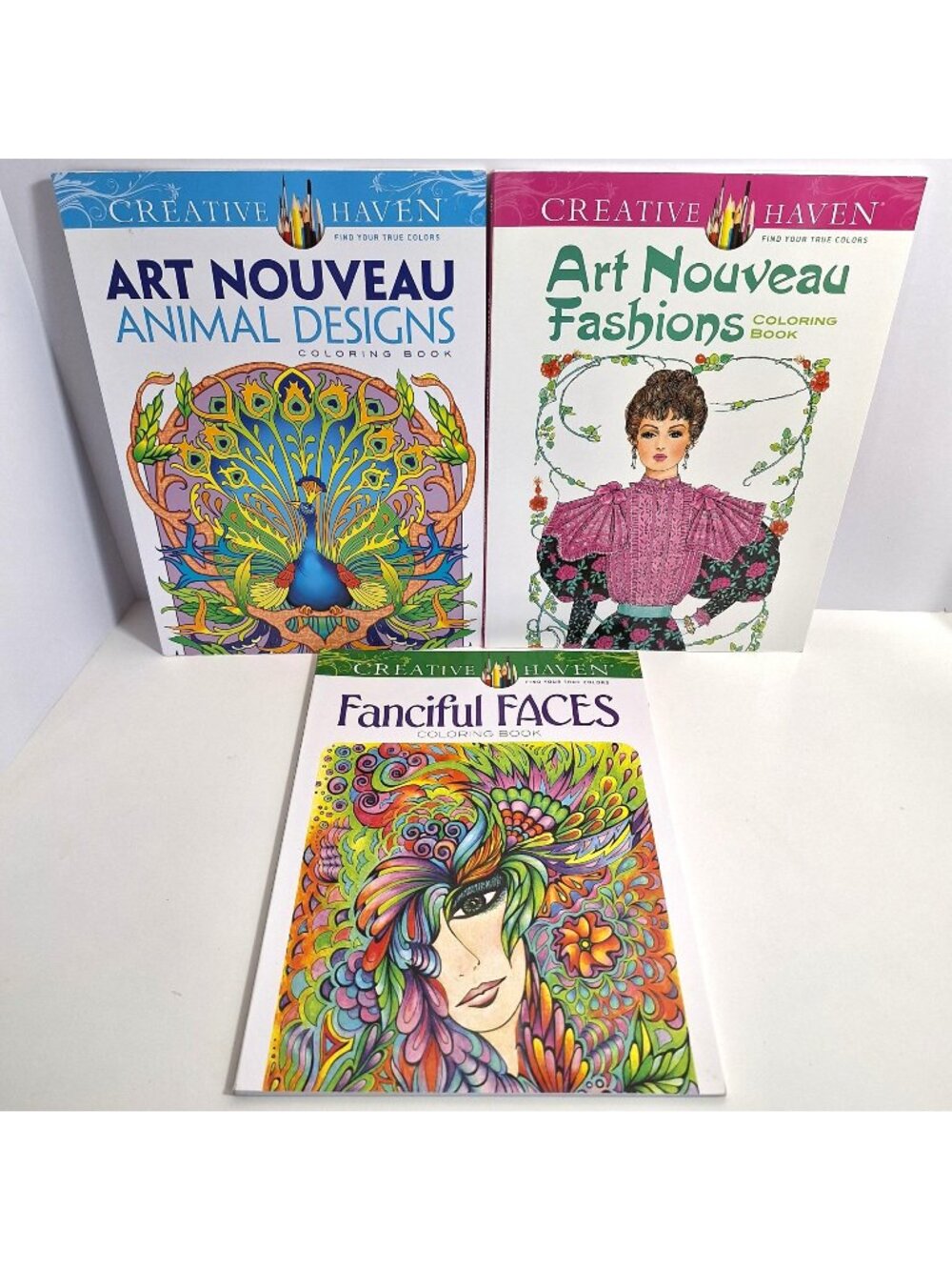 Creative Haven Art Nouveau Animal Fashions Fanciful Faces Coloring Books Lot